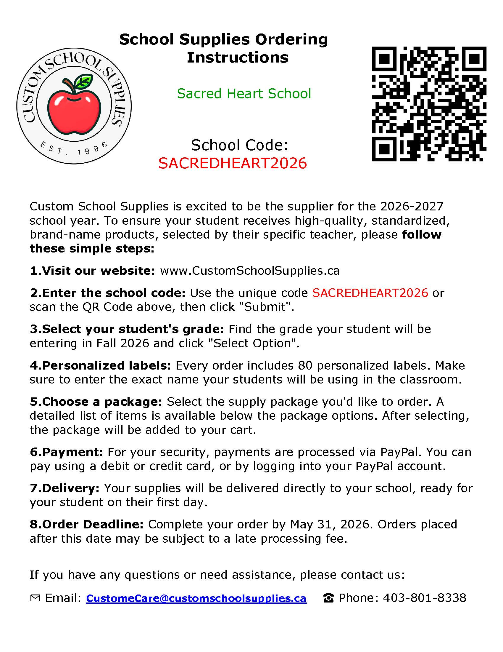 Sacred Heart Parent information sheet