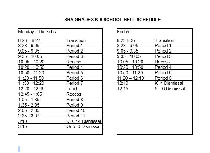Bell Schedule 2025 2026